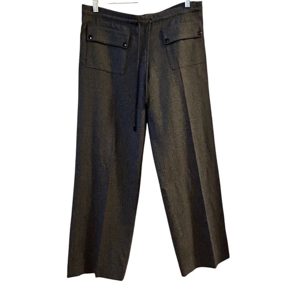 Burberry Women's Gray Wide-Leg Trousers Size 8 High Waist Workwear - Picture 1 of 14